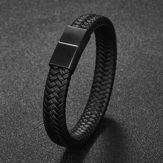 Men Jewelry Black/Brown Braided Leather Bracelet Stainless Steel Magnetic Clasp Fashion Bangles 18.5/22/20.5cm - TheMasterWatch.com